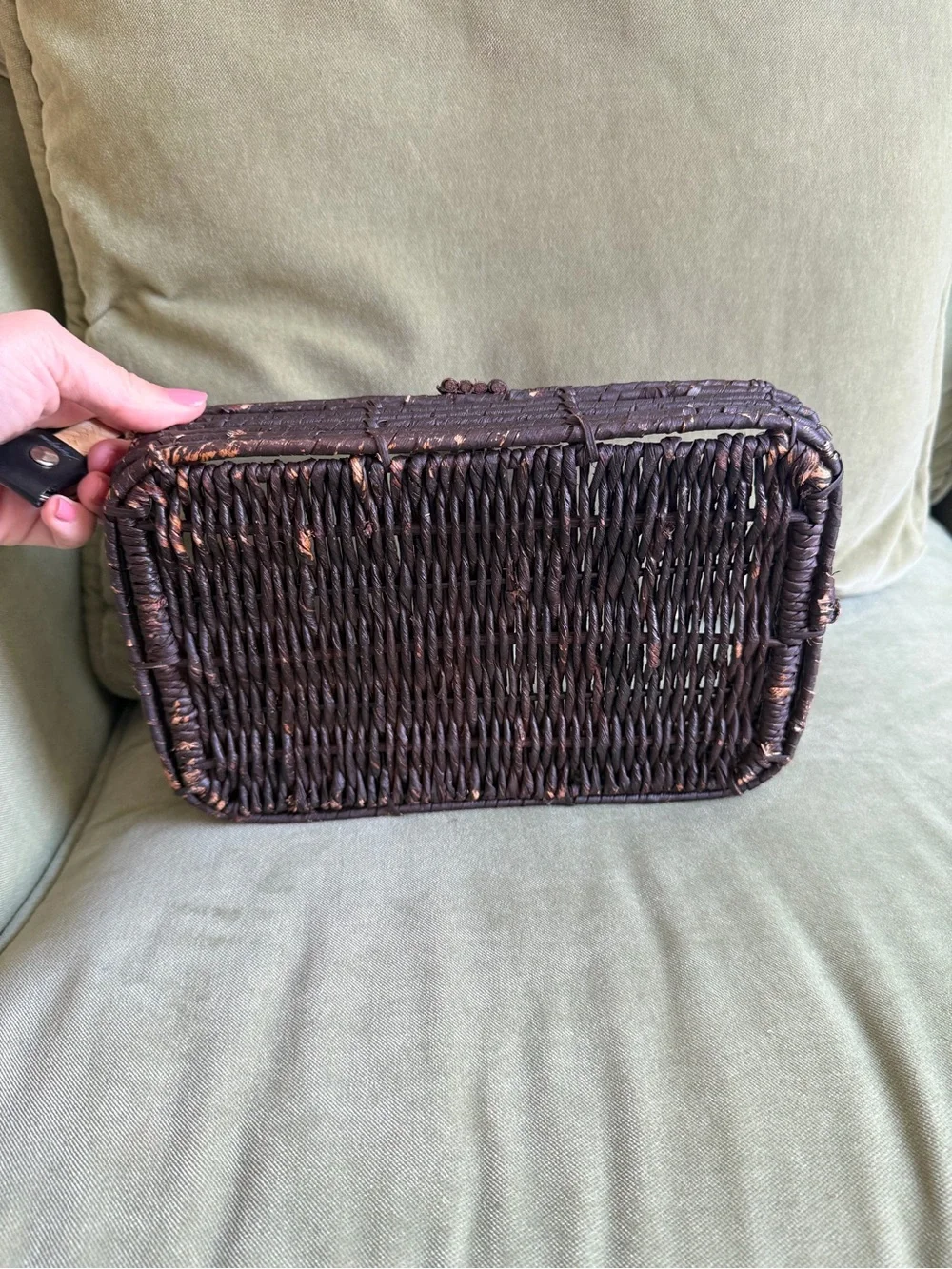 🗽West Elm Dark Brown Woven Handle Basket